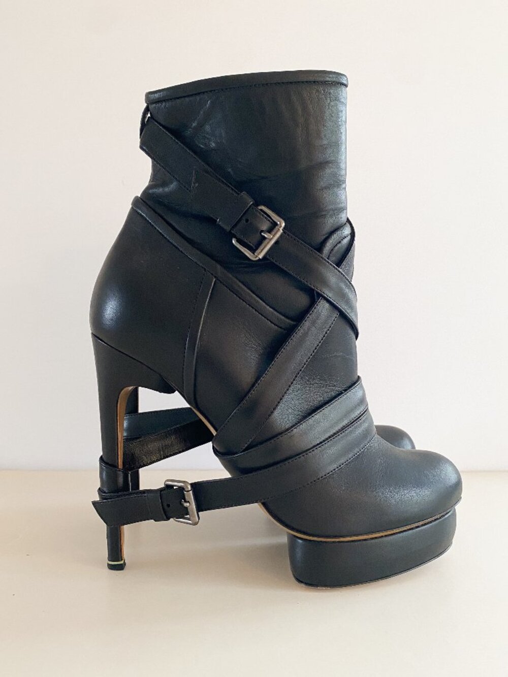 Nicholas Kirkwood Strappy Biker Stiletto Platform Booties 38